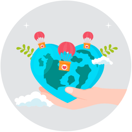 illustration of a hand holding a heart shaped globe